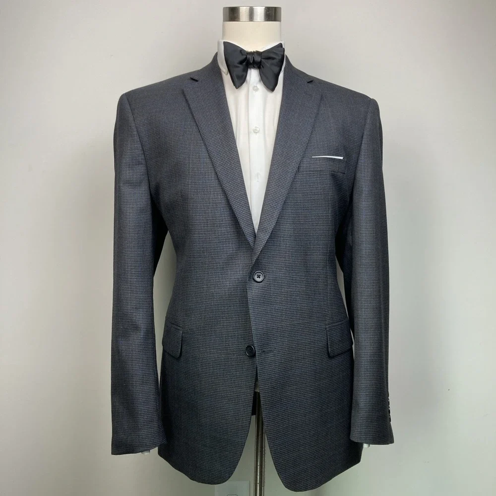 JOS A BANK Mens Blazer Sport Coat Jacket 44L Grey 100 Wool Traditional Fit